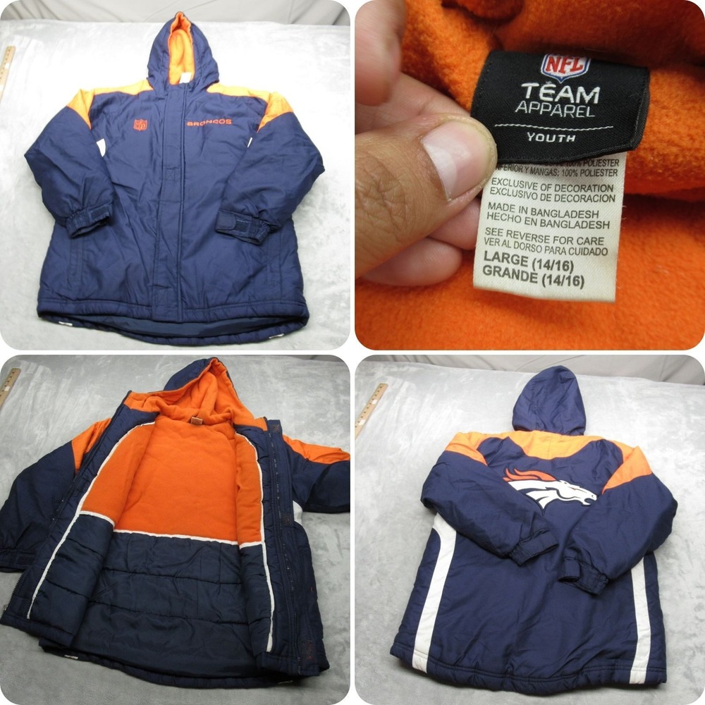 Denver Broncos Jacket Youth Large Blue Water Resistant Insulated Full Zip‎ READ